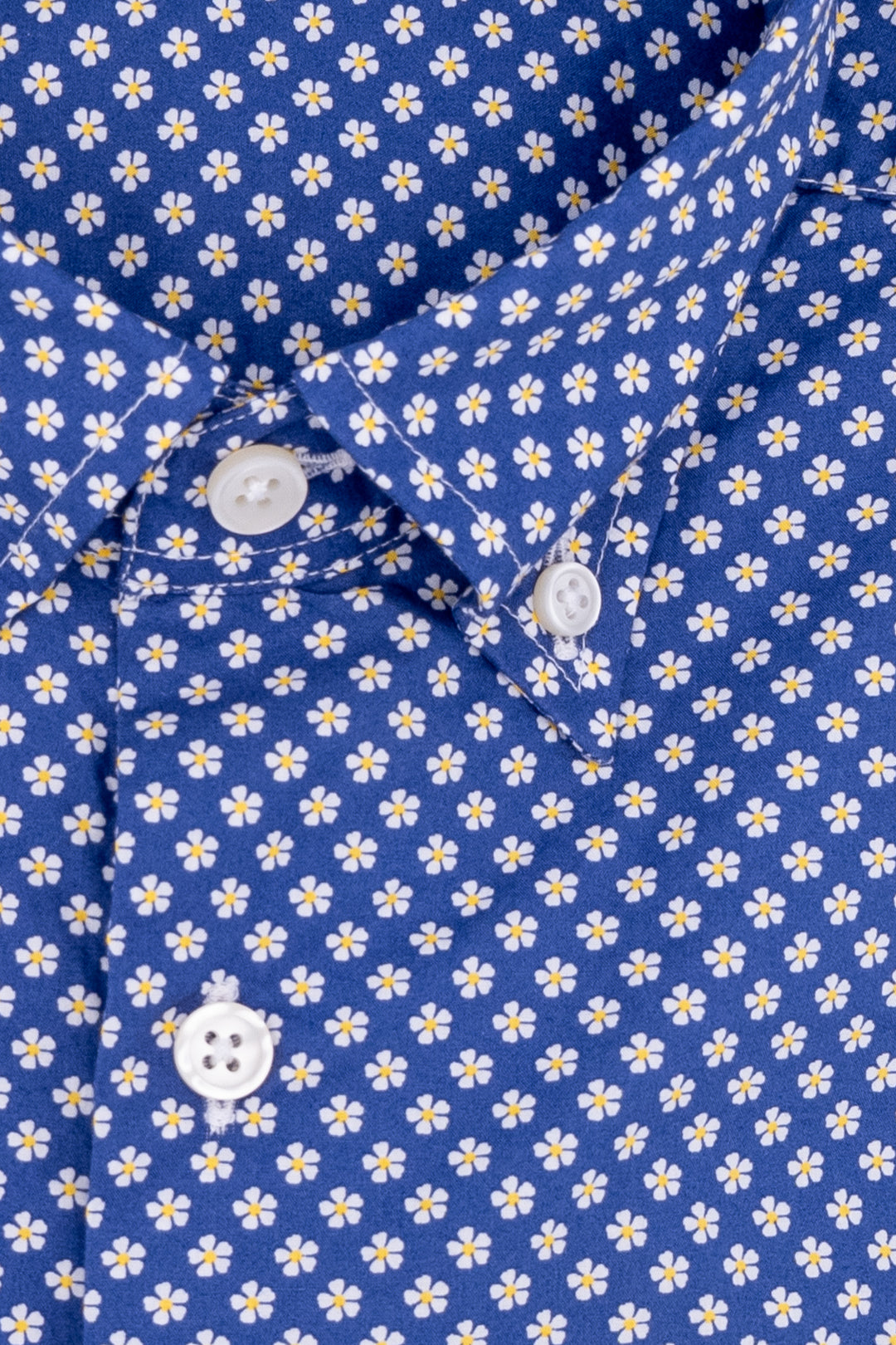 HDP Camicia slim button down blu in cotone lavato con microstampa a fiori - Mancinelli 1954