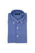 Slim blue button-down shirt in washed cotton with floral microprint