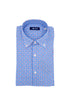 Slim light blue button-down shirt in washed cotton with geometric print