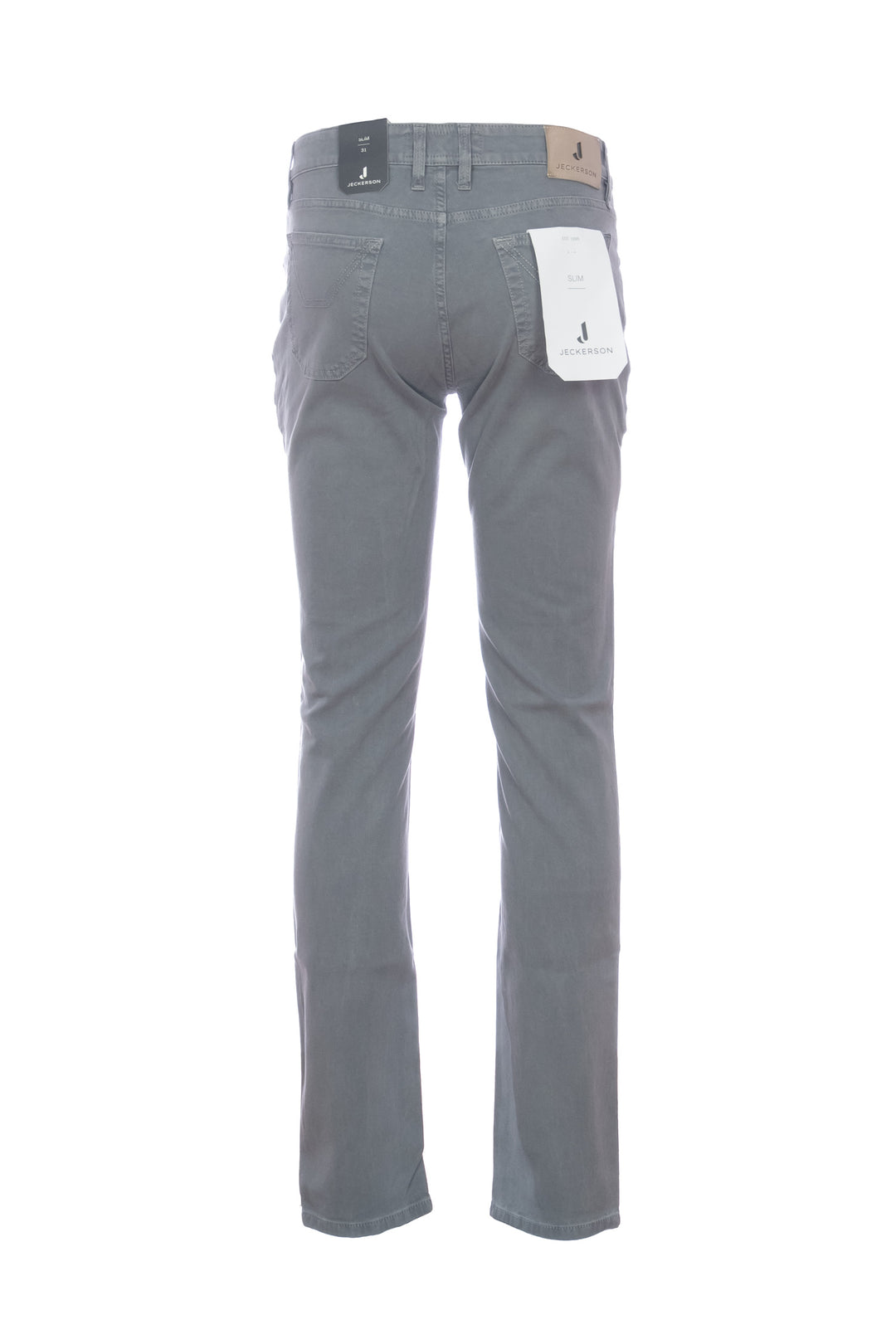 Pantalone 5 tasche “JOHN” grigio in cotone con toppa in nido d'ape