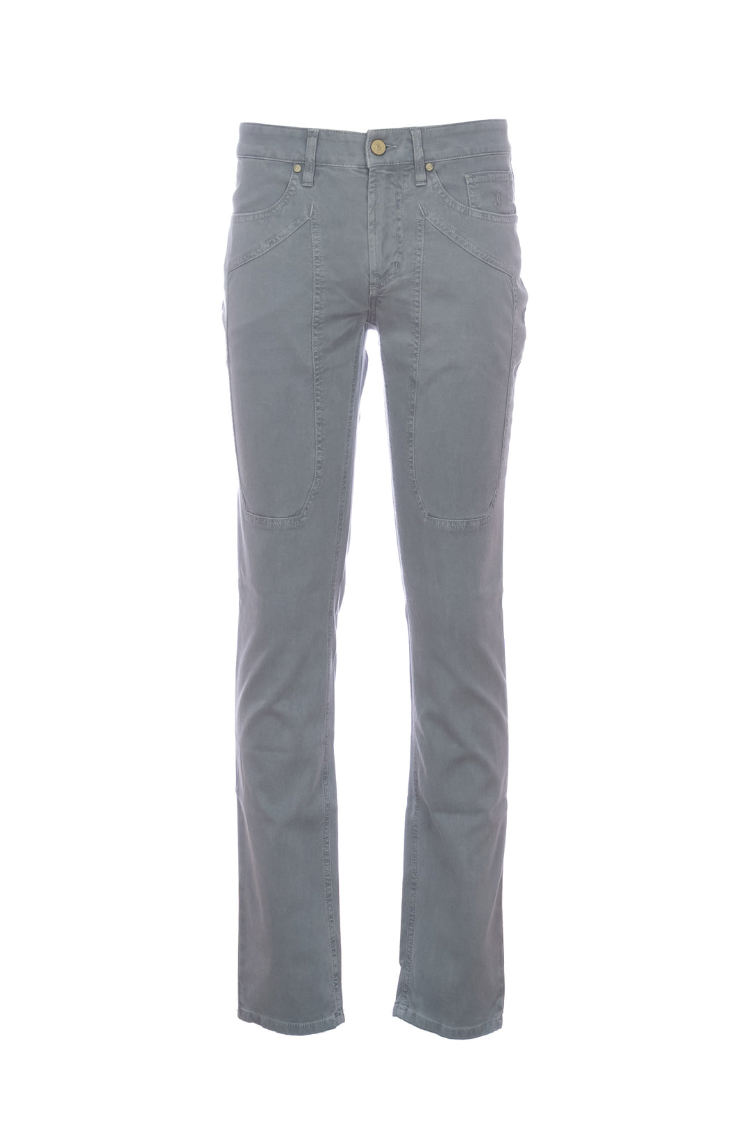 Pantalone 5 tasche “JOHN” grigio in cotone con toppa in nido d'ape