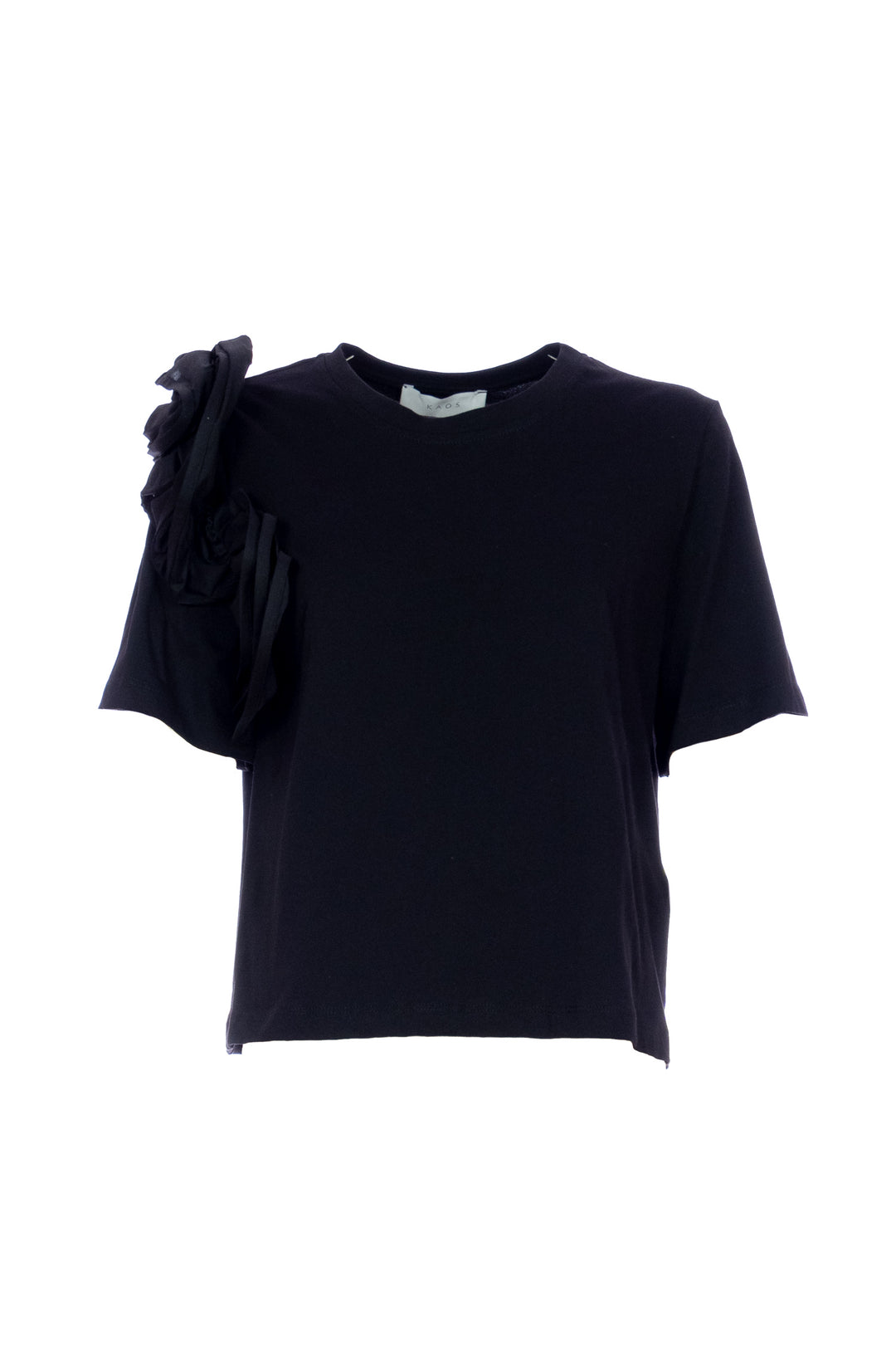 KAOS T-shirt nera in cotone con volant - Mancinelli 1954