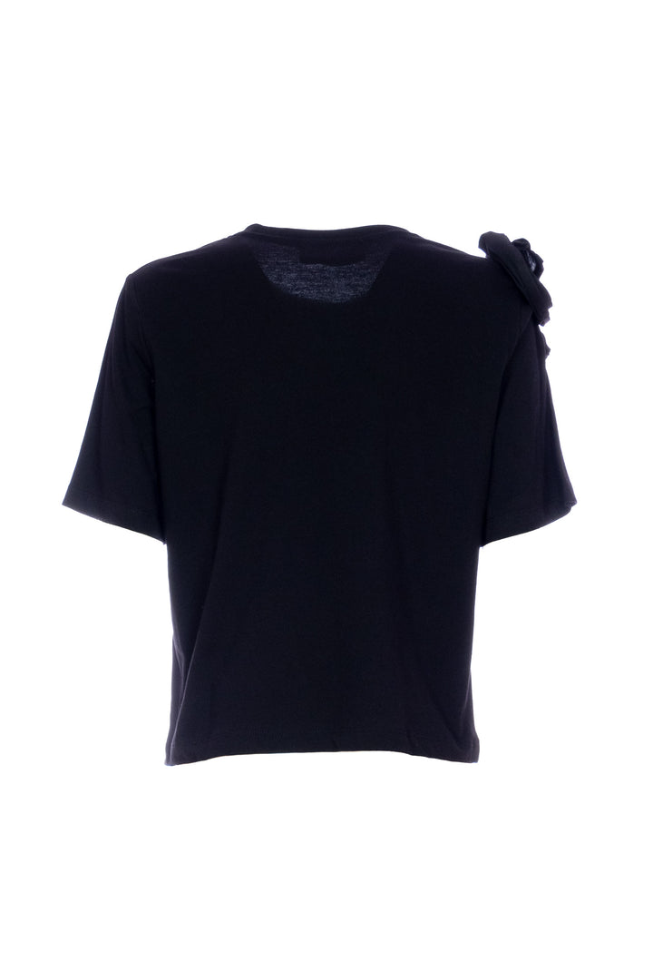 KAOS T-shirt nera in cotone con volant - Mancinelli 1954