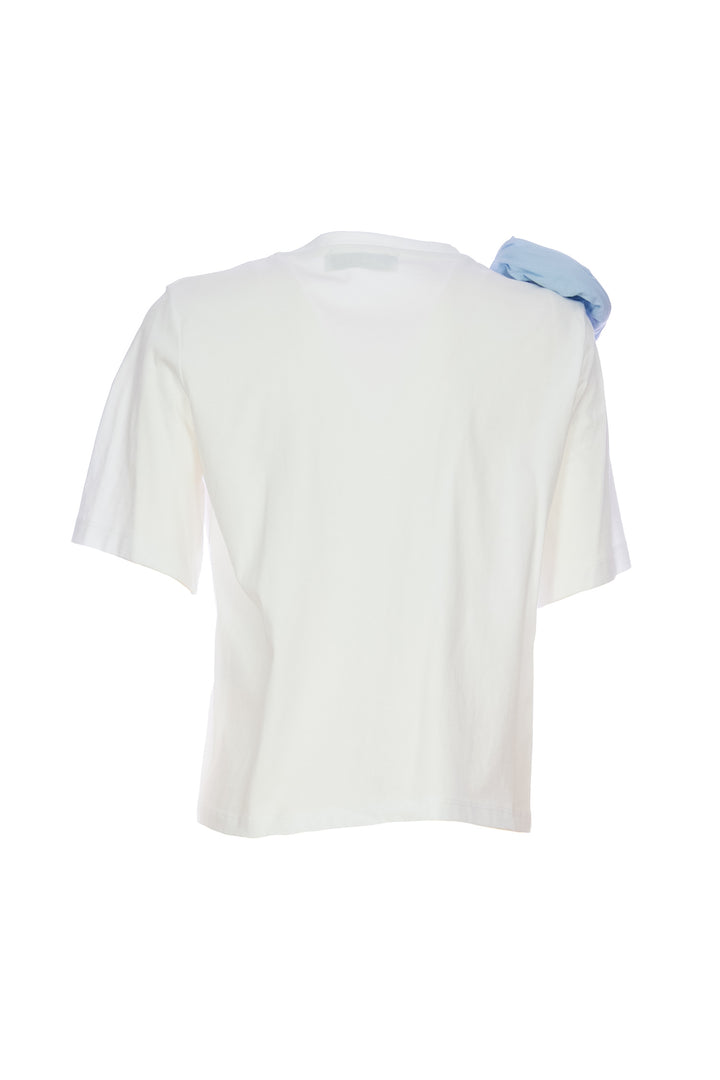 KAOS T-shirt bianca in cotone con volant azzurro - Mancinelli 1954