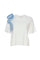 T-shirt bianca in cotone con volant azzurro