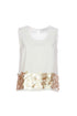 Cream cotton top with sequins on the bottom