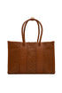 Shopping bag marrone effetto intrecciato con logo