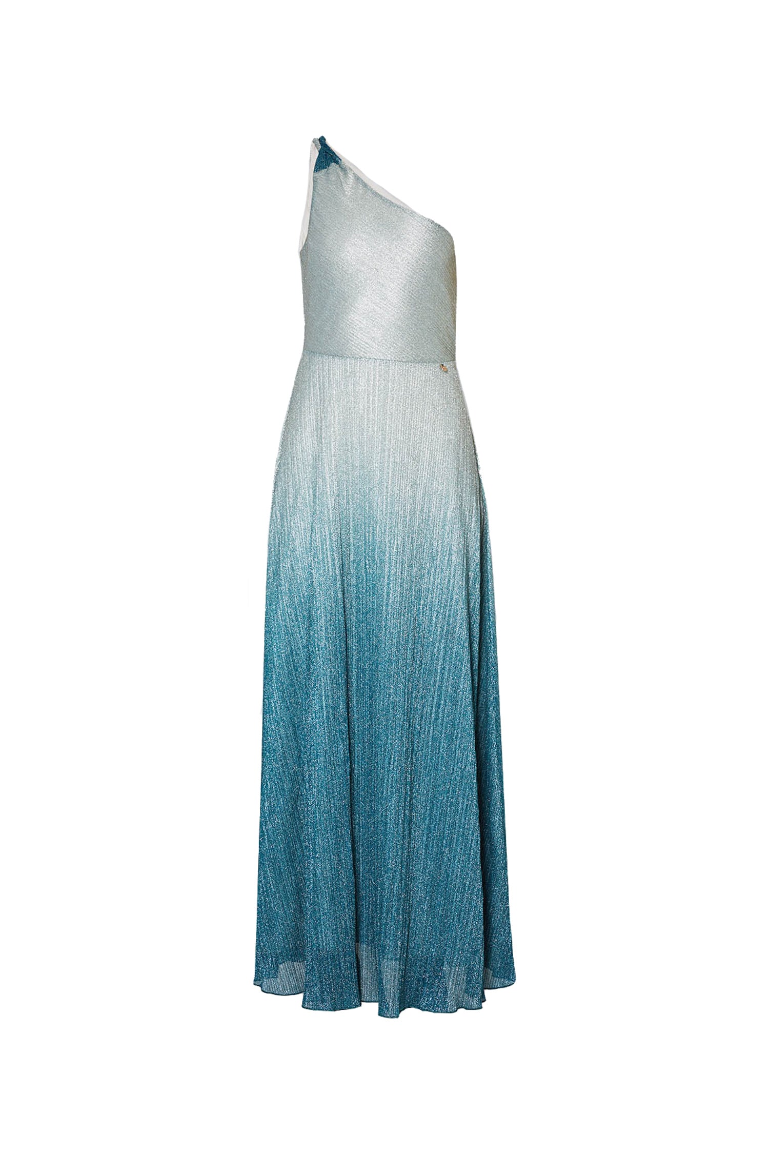 LIU JO One shoulder light blue formal dress in jersey and lurex CA4300J4648 Mancinelli 1954