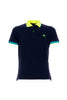 Polo piqué bleu graphite à col fluo