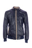 Giacca bomber reversibile blu-biscotto in pelle