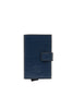 Blue leather credit card holder with pop-up mechanism