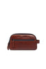 Beauty case marrone in pelle con tasca frontale