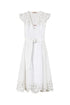 White linen longuette dress with Sangallo embroidery