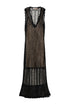 Black longuette dress in knit with hand embroidery