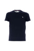 T-shirt nera in cotone con logo ricamato sul petto