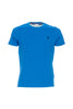 T-shirt blu in cotone con logo ricamato sul petto