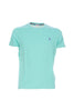 Aqua green cotton T-shirt with logo embroidered on the chest