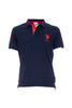 Polo blu navy in cotone con logo ricamato sul petto e numero sul braccio