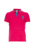 Polo fucsia in cotone con logo ricamato sul petto e numero sul braccio