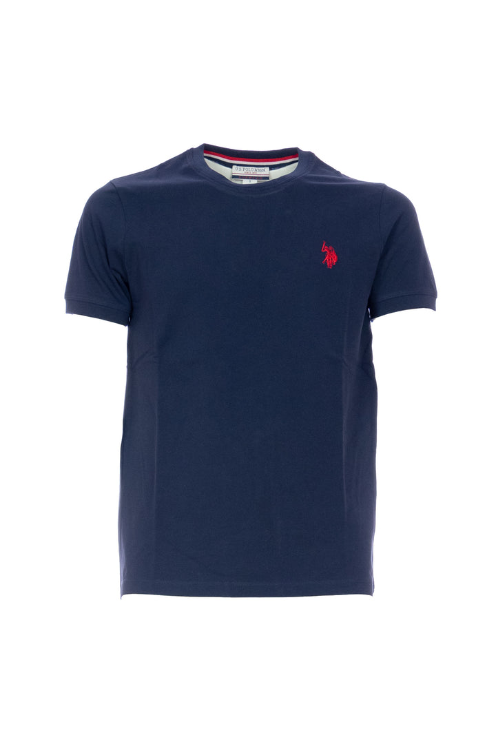 U.S. POLO ASSN. BEACHWEAR T-shirt blu scuro in piquet di cotone con logo ricamato sul petto - Mancinelli 1954