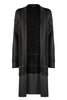 Cardigan “Calor” nero in maglia lurex a rete e frange