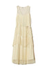 Abito lungo vaniglia in tulle con balze plissé