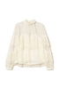 Blusa neve in tulle con balze plissé