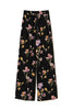Pantaloni neri in crêpe de Chine a fiori con elastico