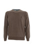 Brown crewneck sweater in wool with contrasts