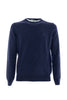 Dark blue crew-neck sweater in wool with contrasts