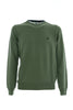 Green crewneck sweater in wool with contrasts