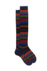 Long royal blue cotton socks with even stripes