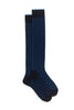 Long socks in vanisé blue cotton with wide ribs