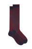 Long blue / vanisé red cotton socks with wide ribs