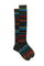 Long forest green cotton socks with multicolor stripes