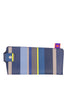 Unisex glasses holder in blue leather with multicolor stripes