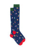 English blue light cotton long socks with Christmas objects pattern