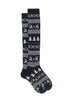 Navy blue cotton long socks with Greek Christmas pattern