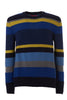 Pull girocollo lana, viscosa e cashmere blu righe multicolor