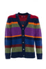 Royal blue wool, viscose and cashmere cardigan with multicolor stripes