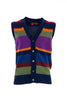 Gilet in lana, viscosa e cashmere blu royal righe multicolor e tinta unita