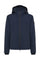 Smooth graphite blue waterproof bomber jacket with detachable hood