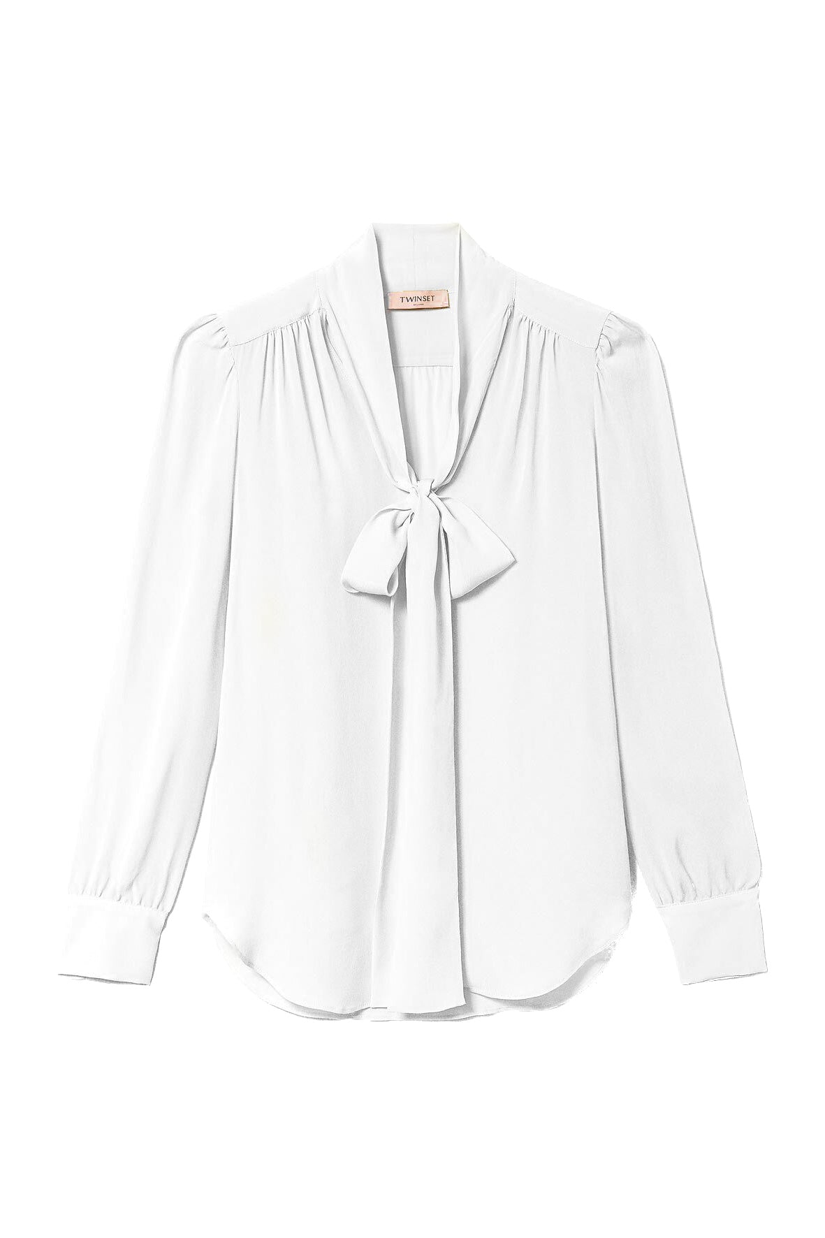 TWINSET Blusa bianca in misto seta con fiocco 222TP2102 Mancinelli 1954
