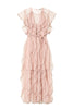 Long pink dress in tulle with ruffles