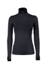 Top slim noir en jersey stretch avec col montant et volants