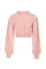 Regular dust pink perforated cropped cardigan in wool blend