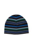 Unisex blue fleece cap with multicolor stripes