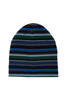 Unisex reversible hat in blue fleece with multicolor stripes