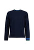 Solid blue wool, viscose and cashmere crew-neck sweater