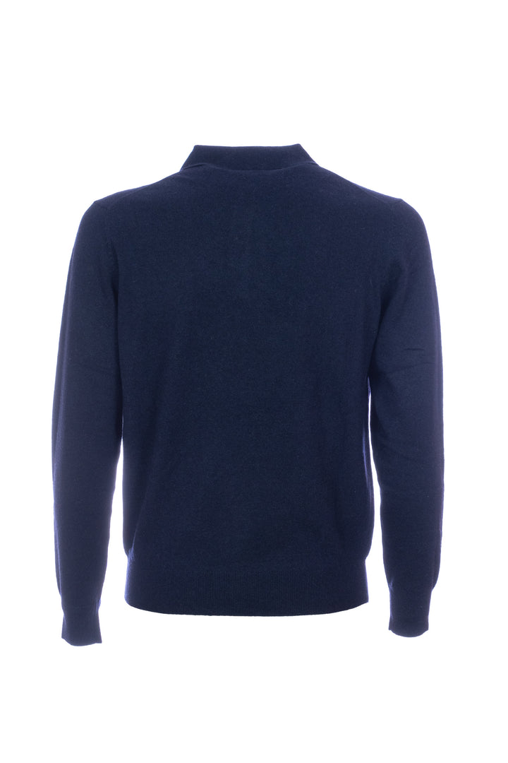 HDP Polo a maniche lunghe blu navy in misto lana merino e cashmere - Mancinelli 1954